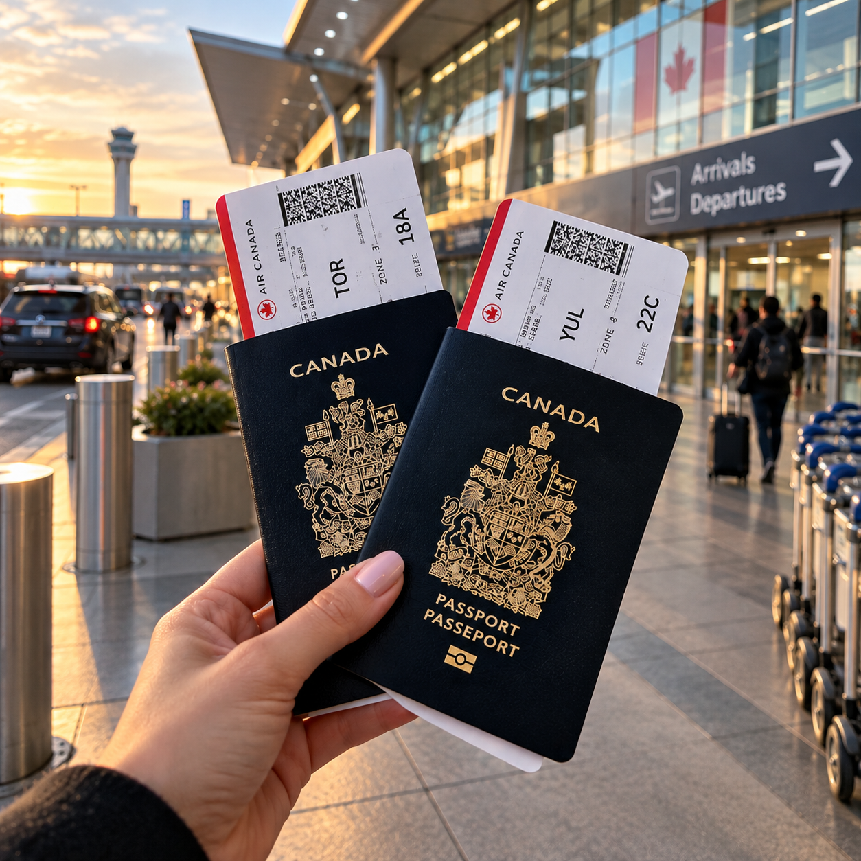 Airport travel scene for a Canadian city break